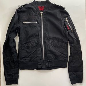 💀TRIPP💀 Black Jacket with D-Ring Shoulders, Skull Zipper, Goth, Military Style